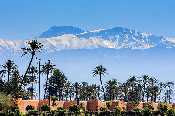 Morocco, wall, fortification, snow, palm trees,