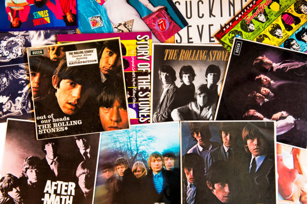 Gothenburg, Sweden - March 2, 2014: The Rolling Stones vinyl record album covers. Originals, old and well used.