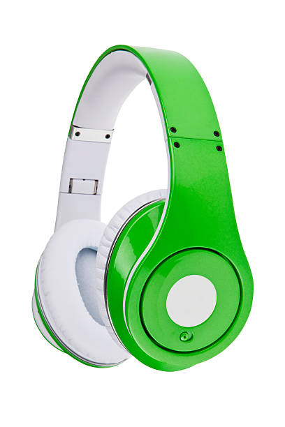 istock Green headphones on white background 476611231