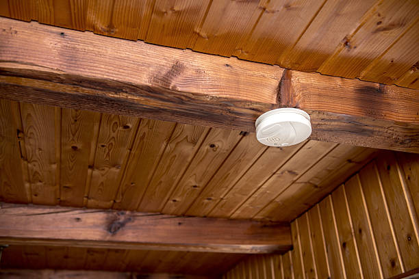 istock Smoke detectors on the wooden ceiling 476611756