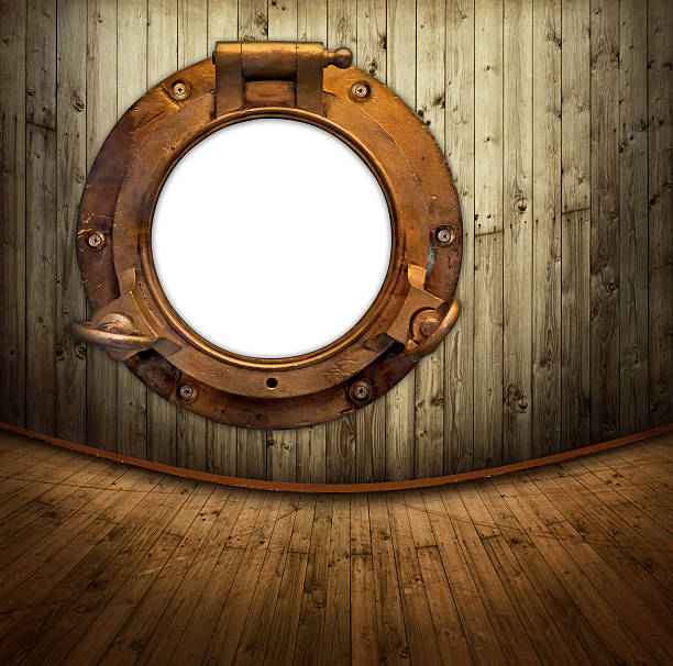 istock Boat closed porthole with white Copy Space 476615353