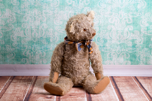 Unsightly sitting vintage Teddy bear