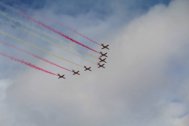 Spanish Air Force on Hispanic Day Madrid, Spain - October 12, 2014: Spanish air force on Hispanic Day in the downtown of Madrid. air attack photos stock pictures, royalty-free photos & images