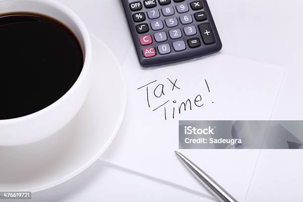 Tax Time Stock Photo - Download Image Now - Adhesive Note, Cafe, Calculator