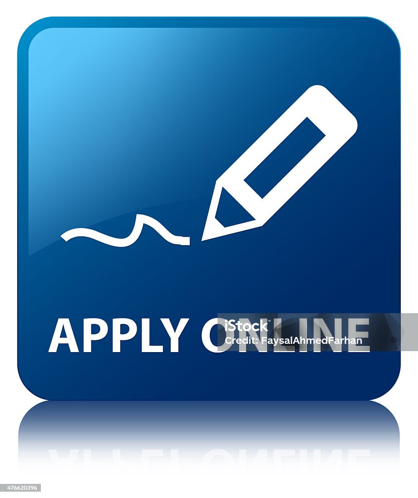 Apply online (edit pen icon) blue square button 2015 stock illustration