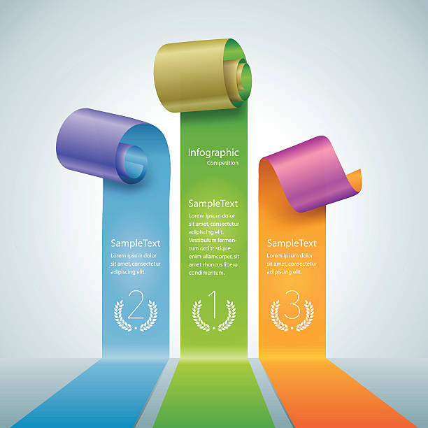 Infographic of Competition Scroll of colors paper or ribbon. Info-graphics competition pedestal concept diagram.  2nd base stock illustrations