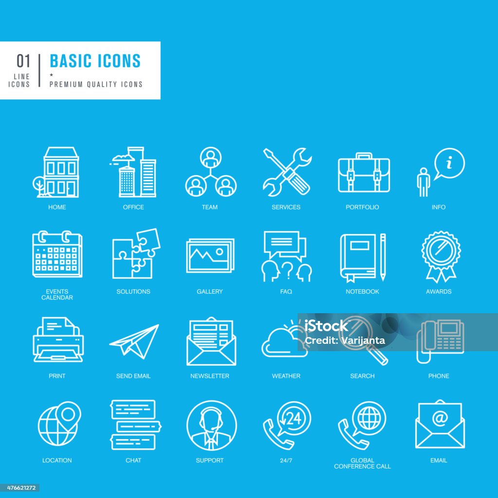 Set of basic thin lines web icons Set of vector thin lines icons Newspaper stock vector