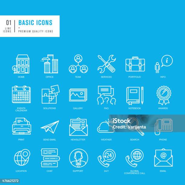Set Of Basic Thin Lines Web Icons Stock Illustration - Download Image Now - Newspaper, 2015, Abstract