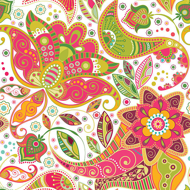 Floral seamless pattern Floral seamless pattern. Paisley flowers  malaysian batik stock illustrations