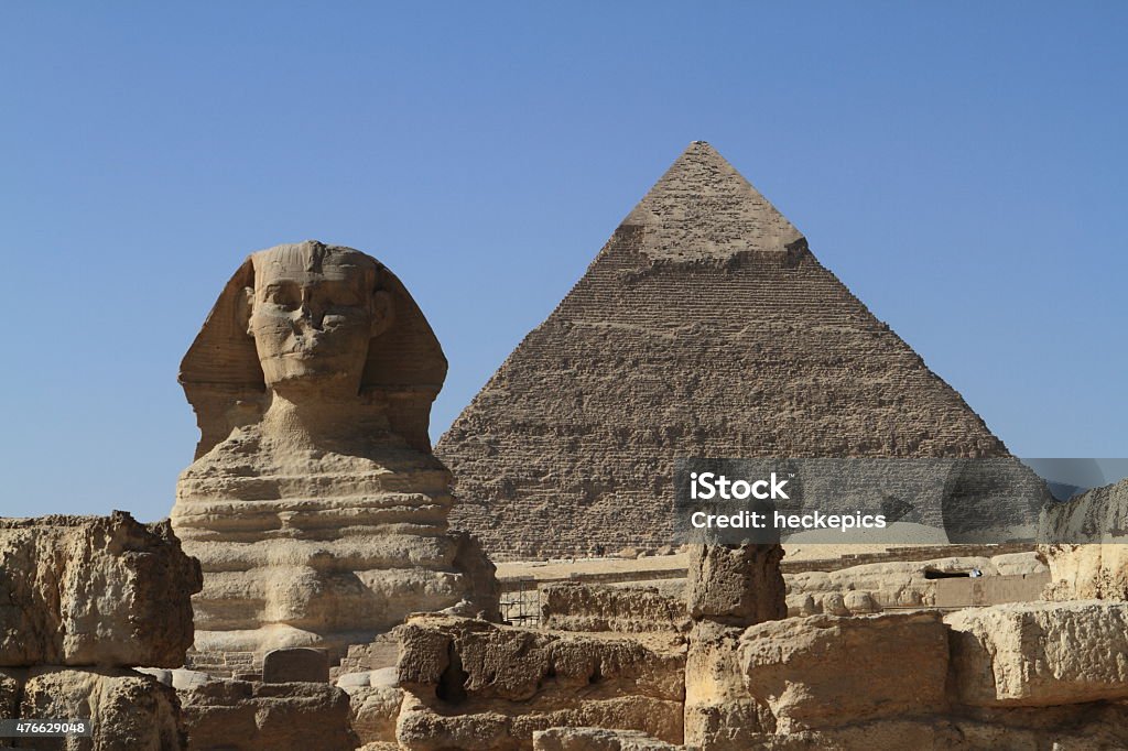 The Pyramids and Sphinx of Giza in Egypt 2015 Stock Photo