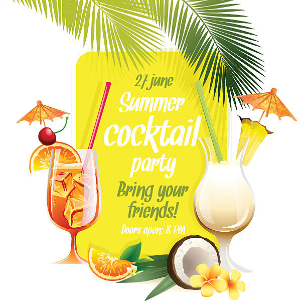ilustrações de stock, clip art, desenhos animados e ícones de praia de cocktails tropicais bahama mama e pina colada com garnis - summer party drink umbrella concepts