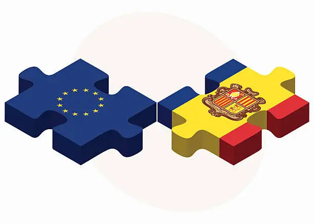 Vector illustration of European Union and Andorra Flags in puzzle