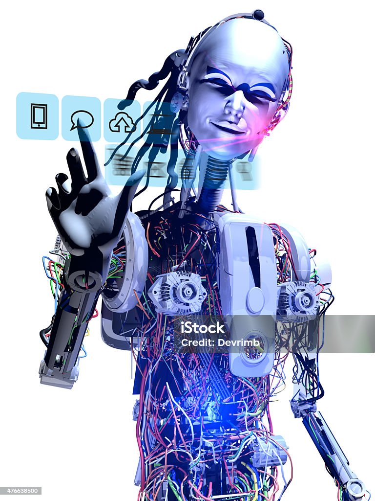 Digital Media Human-friendly robot technology. Robots will soon replace our office friends. 2015 Stock Photo