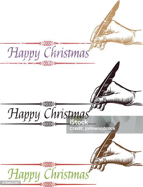 Ilustración de Feliz Navidad Manuscrito y más Vectores Libres de Derechos de Pluma de escribir - Pluma de escribir, Escritura a mano - Texto, Mano humana