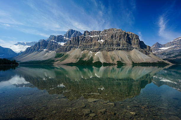 lago bow nel parco nazionale di banff - bow lake foto e immagini stock