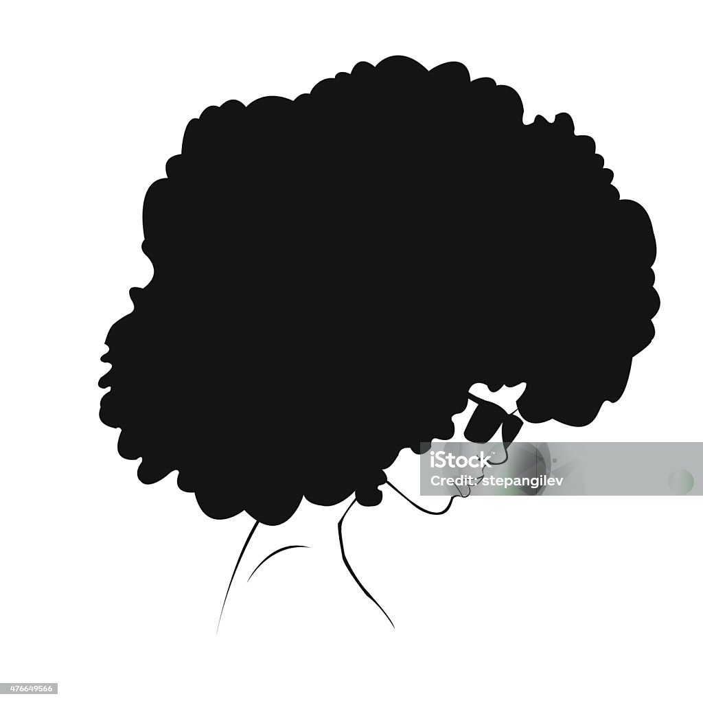 profile silhouette of girl black silhouette of a girl with hair volume Afro Hairstyle stock vector