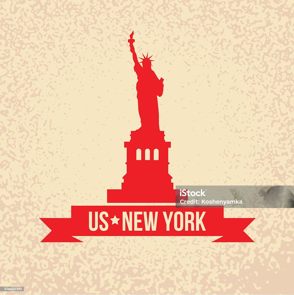 Statue Of Liberty - The symbol of US, New York. Statue Of Liberty - The symbol of US, New York. Vintage stamp with red ribbon on an old papper background Statue of Liberty - New York City stock vector