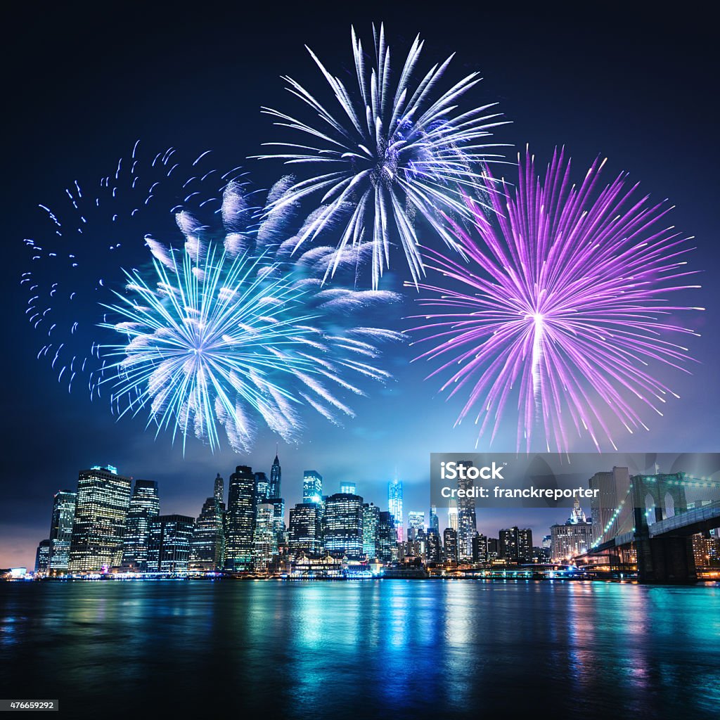 celebration day in new york city Firework Display Stock Photo