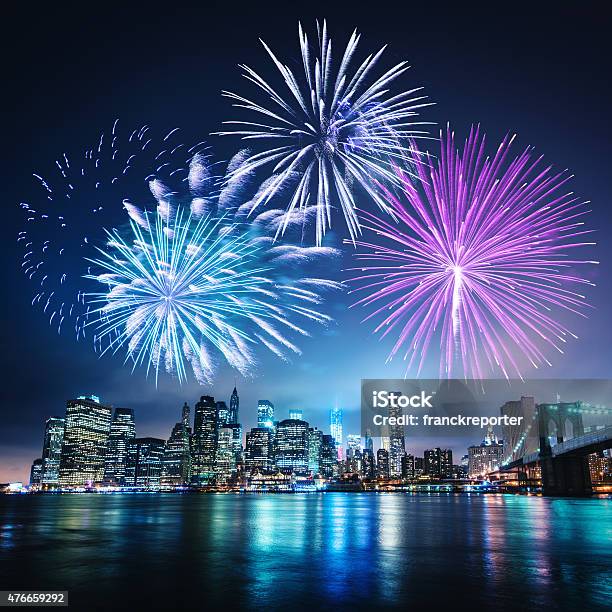 Celebration Day In New York City Stock Photo - Download Image Now - Firework Display, Firework - Explosive Material, New York City