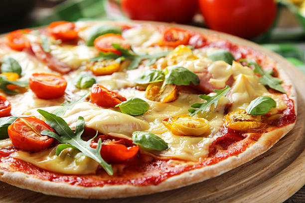 istock Fresh tasty pizza on cutting board 476662014