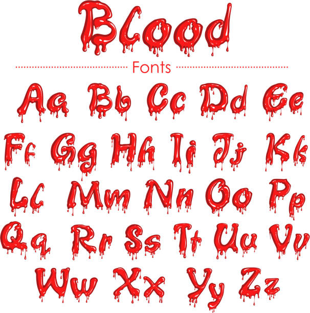 englische schriftart in blut-textur - letter j blood alphabet text stock-grafiken, -clipart, -cartoons und -symbole