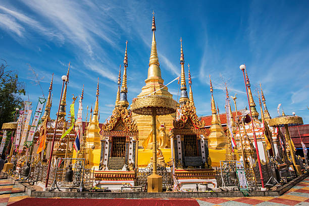 istock Golden pagoda and blue sky. 476669840