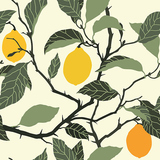 Seamless pattern with lemon tree vector art illustration