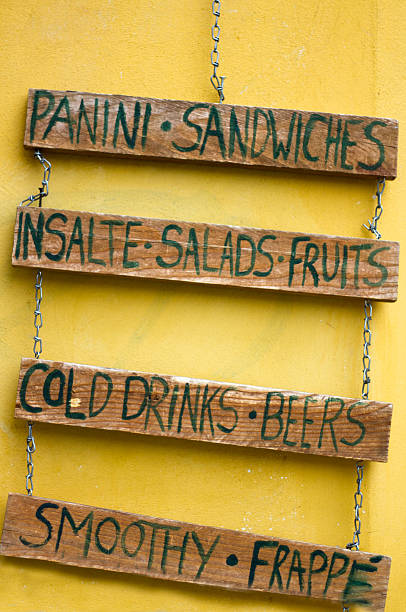 istock Menu on Rustic Wood Slats, Yellow Wall, Italy 476670764