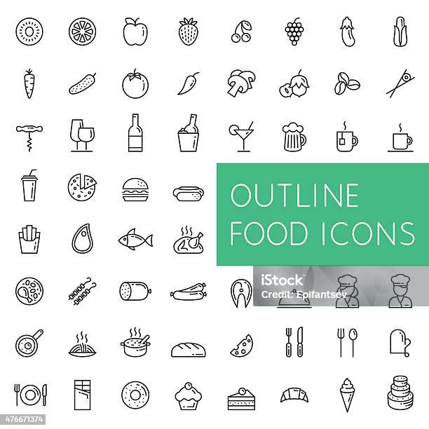 Outline Food Icons Set For Web And Applications Stock Illustration - Download Image Now - Food, Icon Symbol, Icon Set