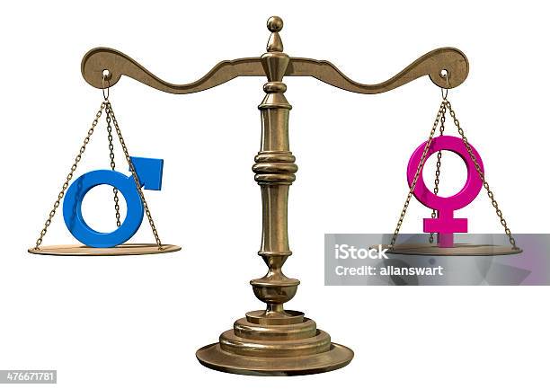 Gender Equality Balancing Scale Stock Photo - Download Image Now - Balance, Blue, Equal-Arm Balance