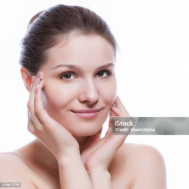 Beautiful Young Woman Touching Her Facefresh Healthy Skin Stock Photo - Download Image Now