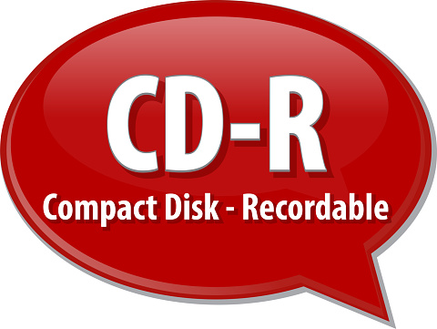 Speech bubble illustration of information technology acronym abbreviation term definition CD-R Compact Disk Recordable