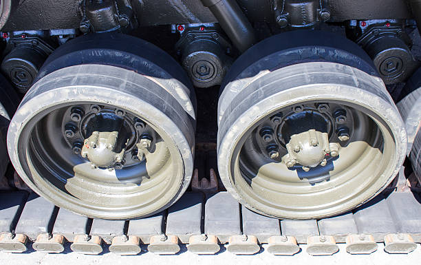 istock Tank close-up with wheel, caterpillar.  American tank. 476677288