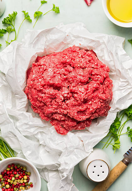 Raw minced meat with fresh green seasoning, pepper and oil