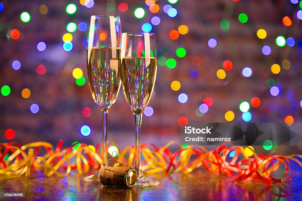 Two champagne glasses ready to bring in the New Year 2015 Stock Photo