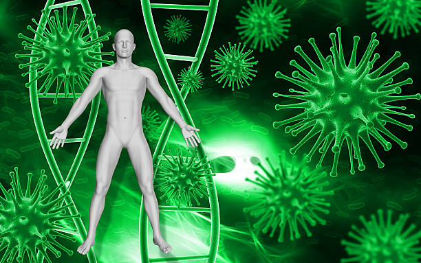 istock Medical background with 3D virus cells and blood cells 476680582