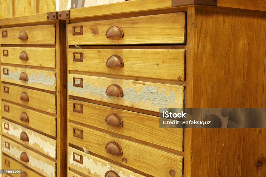 Antique wooden tool cupboard 2015 Stock Photo