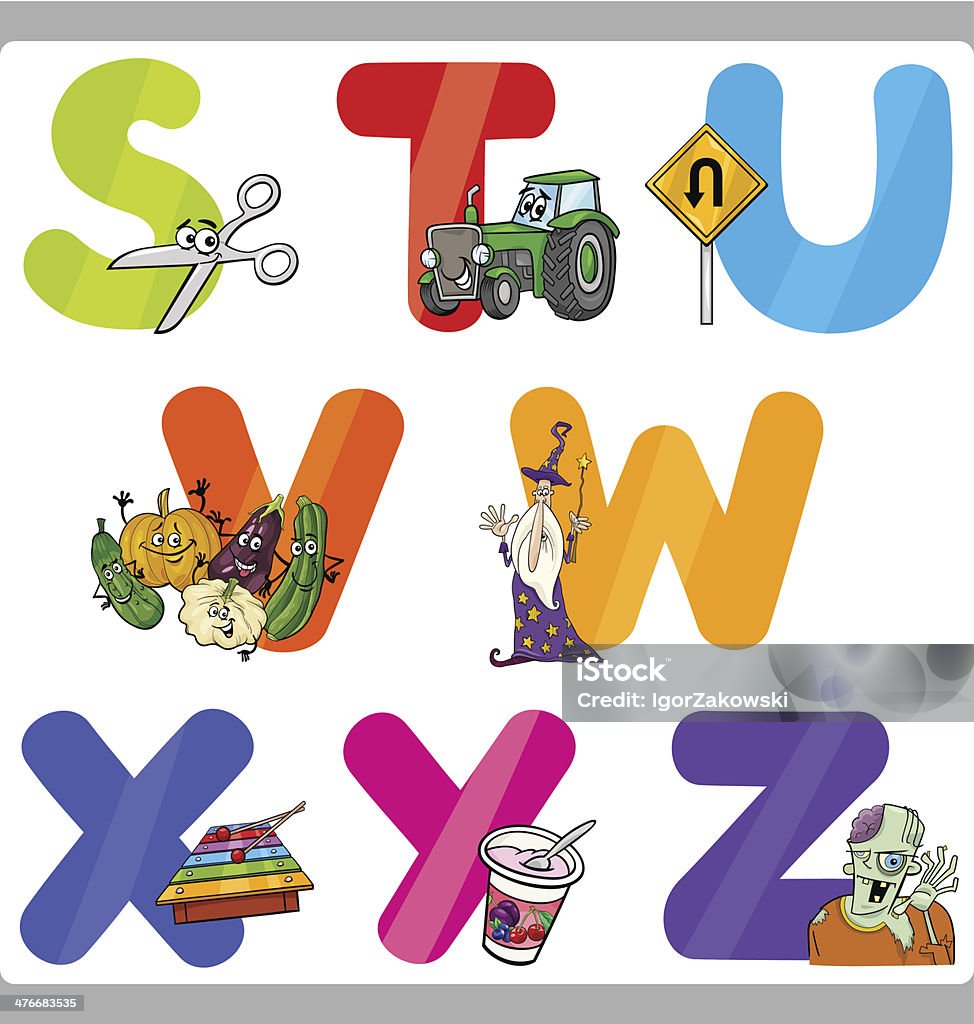 Bildung Cartoon-Alphabet Buchstaben für Kinder - Lizenzfrei Alphabet Vektorgrafik