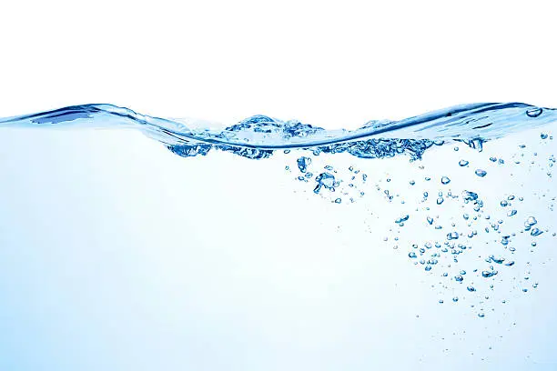 Water splash with bubbles of air, isolated on the white background.