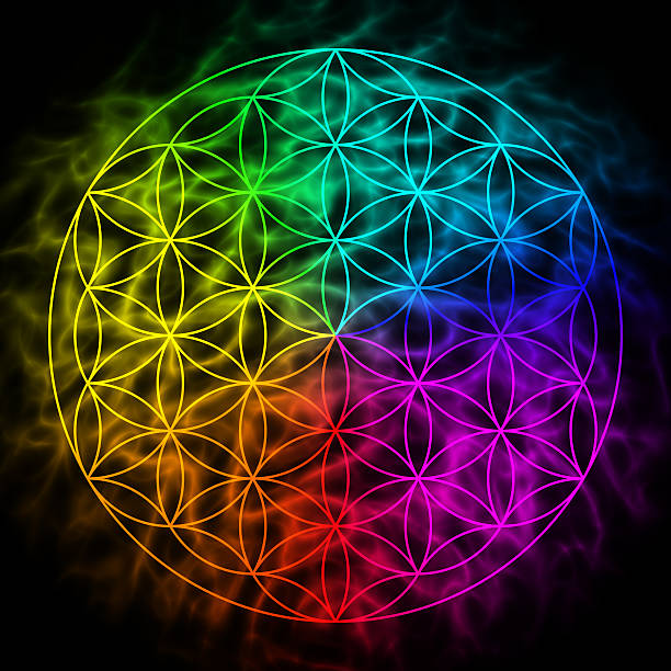 Flower of life - symbol of sacred geometry Rainbow flower of life with aura - symbol of sacred geometry jin jang stock pictures, royalty-free photos & images