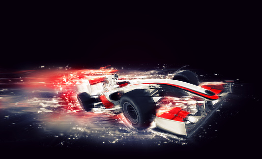 3D render of a generic open-wheel single-seater racing car car with special speed effect