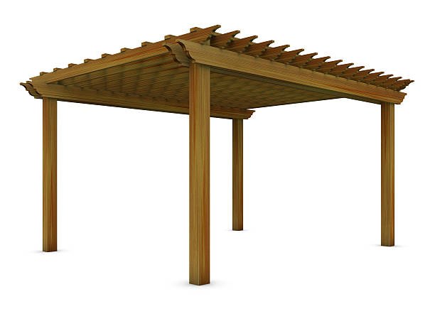 istock Cedar wooden pergola on the white 476688638