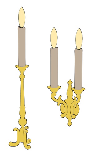 2d illustration of candles in candlesticks