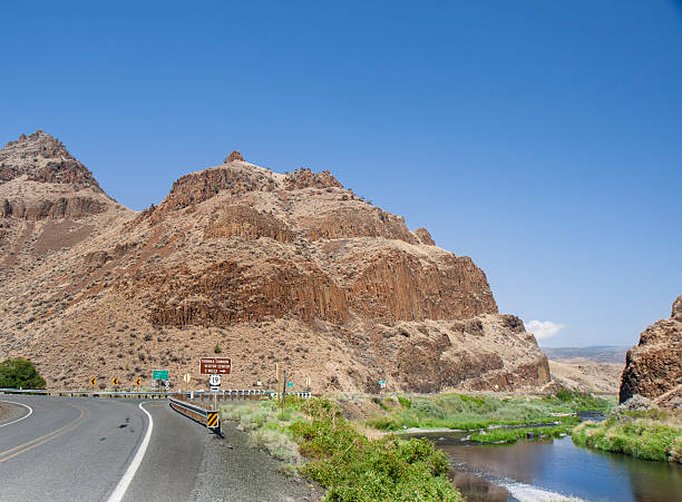 Great landscape from road to John Day Fossil Beds stock photo