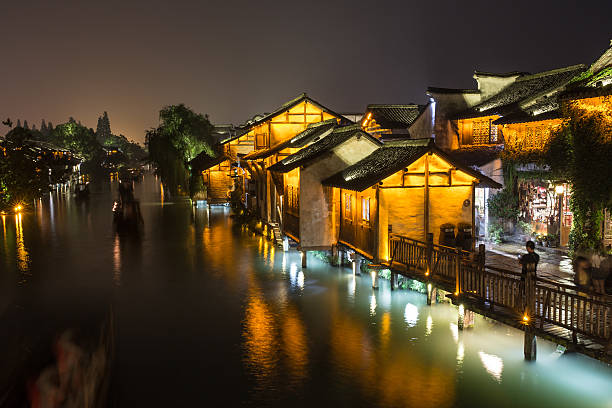 istock The night fall in the water town 476689228