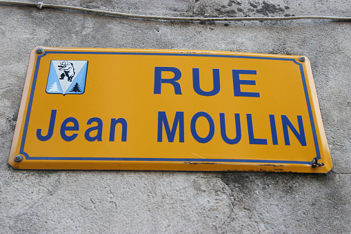 Rue Jean Moulin. Famous Street Sign in Villard-de-Lans, France