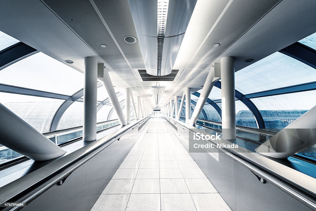 Glass Skywalk Glass Skywalk, Modern Metro Station in Dubai (Airport), United Arab Emirates Airport Stock Photo