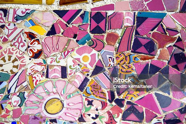 Floral Mosaic In Park Guell Barcelona Spain Stock Photo - Download Image Now - Antoni Gaudí, Architect, Architecture