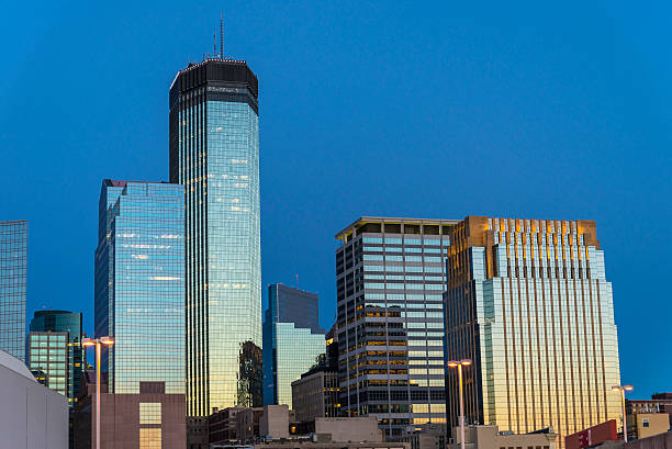 istock Minneapolis Glass Skyline with reflections from Sunset. 476705622