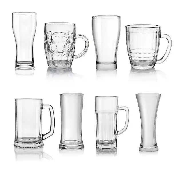 Collage of beer glasses isolated on a white background